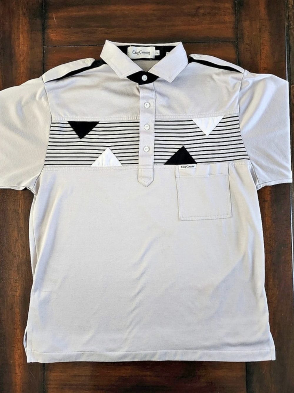 Oleg Cassini Striped Polo in White & Black Size Large